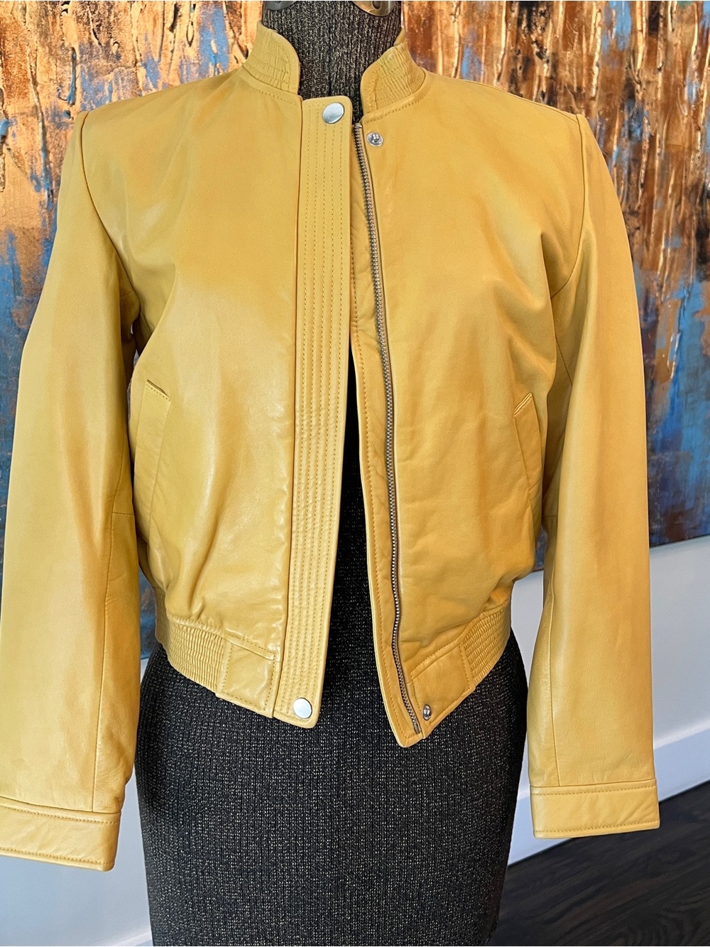 J. Crew Collection Women's Yellow Lamb Leather Bomber Jacket